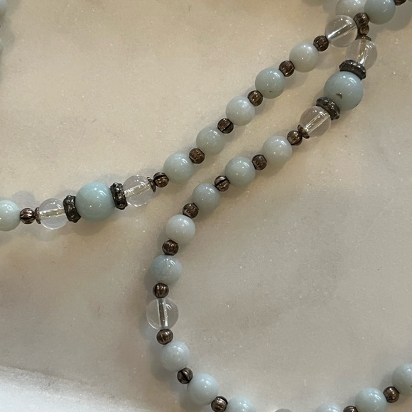 Aquamarine & Clear Quartz 108 Bead Mala Necklace - Picture 3 of 4